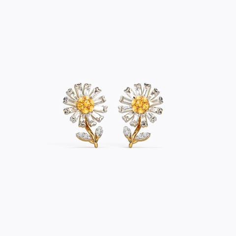 Daisy Diamond Stud Earrings Diamond,Gemstone Earrings 14 Karat Yellow Gold Daisy Diamond Stud Earrings