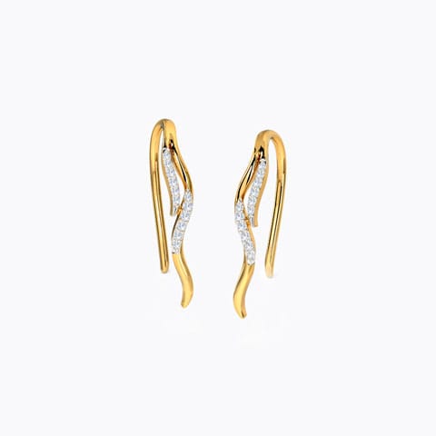 Curvy Diamond Drop Earrings Diamond Earrings 14 Karat Yellow Gold Curvy Diamond Drop Earrings