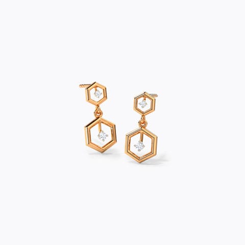 Duo Hexagon Diamond Drop Earrings Diamond Earrings 14 Karat Rose Gold Duo Hexagon Diamond Drop Earrings