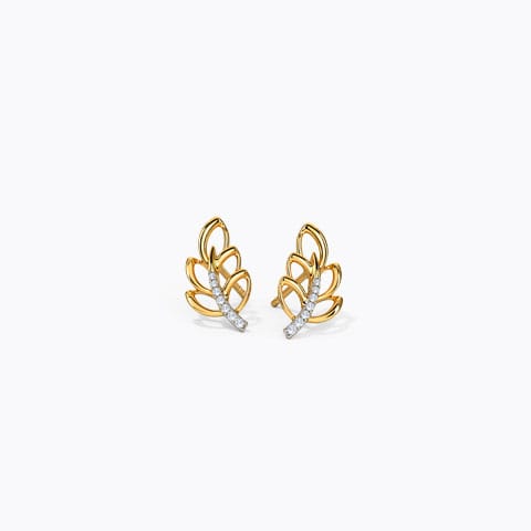 Delicate Leaflet Diamond Stud Earrings Diamond Earrings 14 Karat Yellow Gold Delicate Leaflet Diamond Stud Earrings