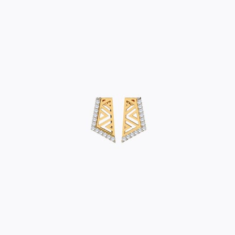 Linear Aztec Diamond Stud Earrings Diamond Earrings 14 Karat Yellow Gold Linear Aztec Diamond Stud Earrings
