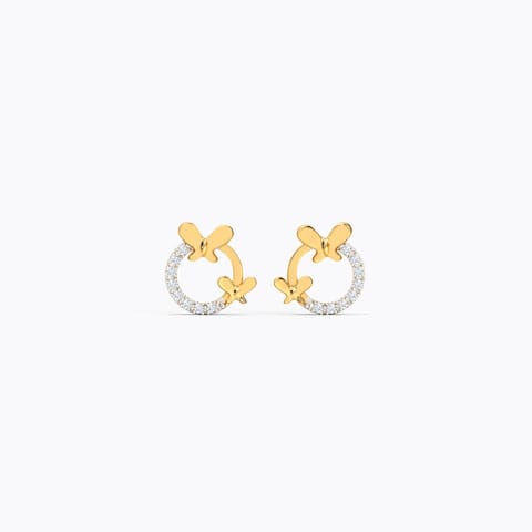 Circlet Flutter Diamond Stud Earrings Diamond Earrings 14 Karat Yellow Gold Circlet Flutter Diamond Stud Earrings