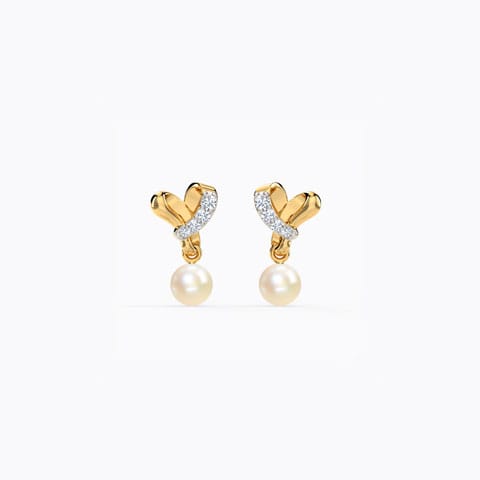 Furl Love Pearl Stud Earrings Diamond,Gemstone Earrings 14 Karat Yellow Gold Furl Love Pearl Stud Earrings