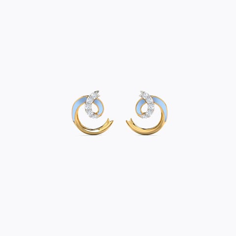 Cute Curl Diamond Stud Earrings Diamond Earrings 14 Karat Yellow Gold Cute Curl Diamond Stud Earrings