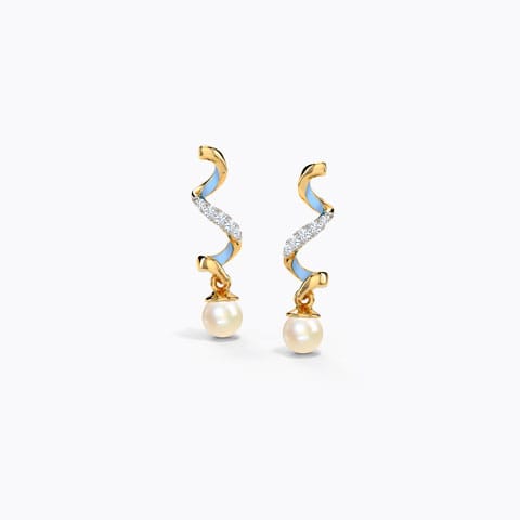 Azure Twirl Pearl Drop Earrings Diamond,Gemstone Earrings 14 Karat Yellow Gold Azure Twirl Pearl Drop Earrings
