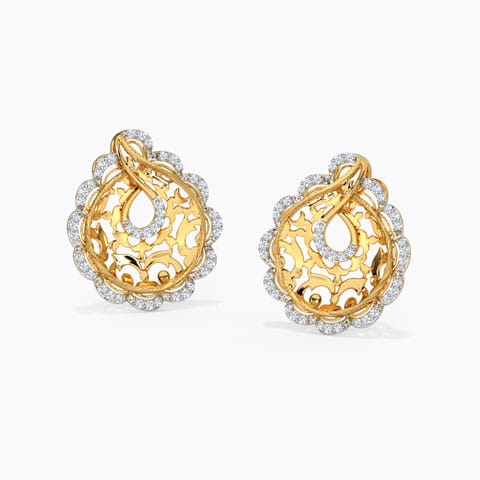 Liana Ornate Diamond Stud Earrings Diamond Earrings 14 Karat Yellow Gold Liana Ornate Diamond Stud Earrings