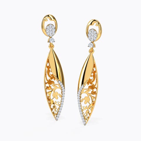 Arbella Ornate Diamond Drop Earrings Diamond Earrings 14 Karat Yellow Gold Arbella Ornate Diamond Drop Earrings