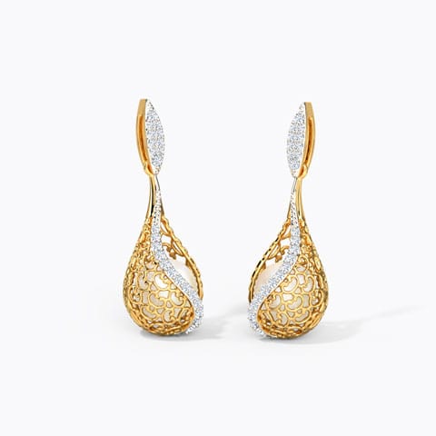 Jisha Ornate Pearl Drop Earrings Diamond,Gemstone Earrings 14 Karat Yellow Gold Jisha Ornate Pearl Drop Earrings