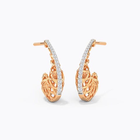 Stylish Weave Diamond Hoop Earrings Diamond Earrings 14 Karat Rose Gold Stylish Weave Diamond Hoop Earrings