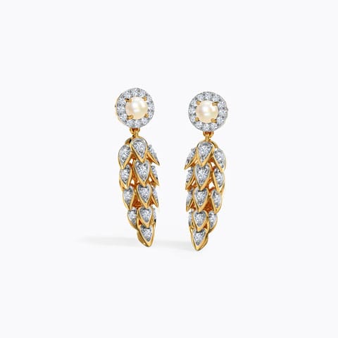 Daylight Pearl Drop Earrings Diamond,Gemstone Earrings 18 Karat Yellow Gold Daylight Pearl Drop Earrings