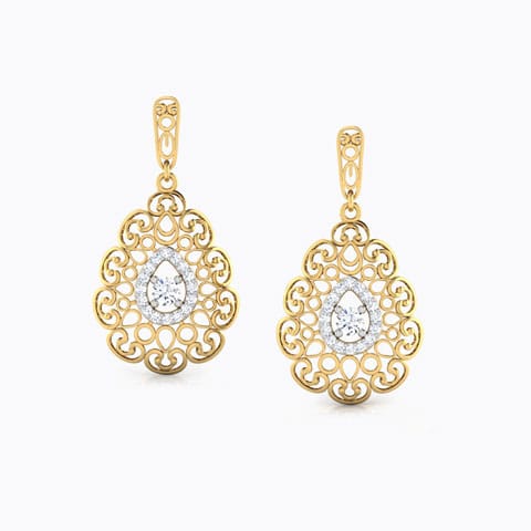 Doreen Trellis Diamond Drop Earrings Diamond Earrings 18 Karat Two Tone Gold Doreen Trellis Diamond Drop Earrings