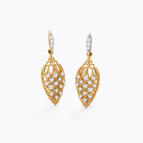 Dazzling Weave Diamond Drop Earrings Diamond Earrings 14 Karat Yellow Gold Dazzling Weave Diamond Drop Earrings