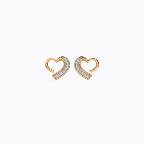Glittering Heart Diamond Stud Earrings Diamond Earrings 14 Karat Rose Gold Glittering Heart Diamond Stud Earrings