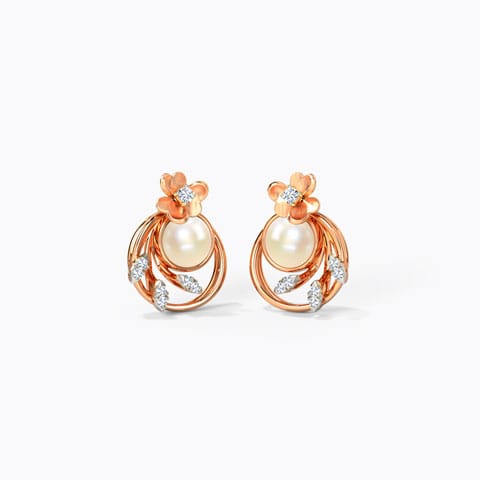 Periwinkle Pearl Stud Earrings Diamond,Gemstone Earrings 14 Karat Rose Gold Periwinkle Pearl Stud Earrings