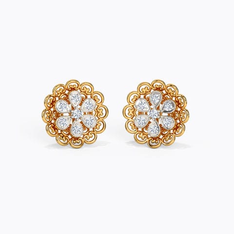 Asyrah Ornate Diamond Stud Earrings Diamond Earrings 14 Karat Yellow Gold Asyrah Ornate Diamond Stud Earrings