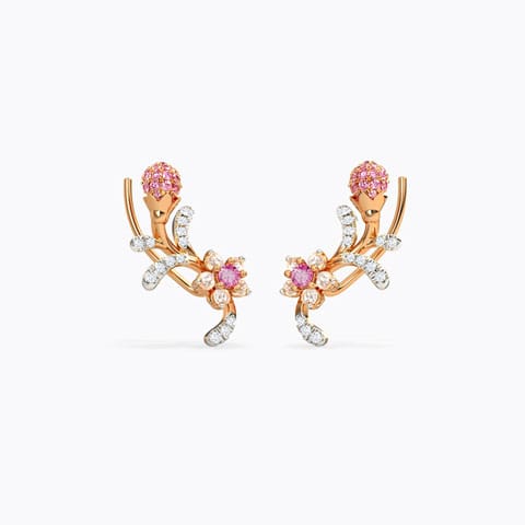 Chirpy Sakura Gemstone Ear Cuffs Diamond,Gemstone Earrings 14 Karat Rose Gold Chirpy Sakura Gemstone Ear Cuffs