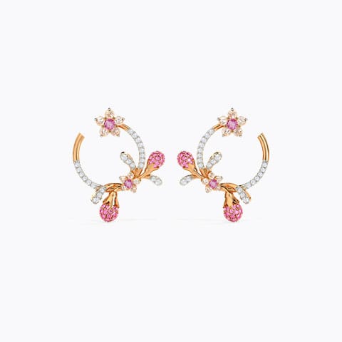 Adorable Sakura Gemstone Hoop Earrings Diamond,Gemstone Earrings 14 Karat Rose Gold Adorable Sakura Gemstone Hoop Earrings