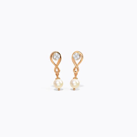 Infinity Pearl Drop Earrings Diamond,Gemstone Earrings 14 Karat Rose Gold Infinity Pearl Drop Earrings