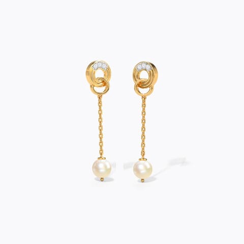 Intertwine Circlet Pearl Drop Earrings Diamond,Gemstone Earrings 14 Karat Yellow Gold Intertwine Circlet Pearl Drop Earrings