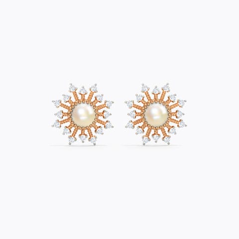 Amala Pearl Stud Earrings Diamond,Gemstone Earrings 14 Karat Rose Gold Amala Pearl Stud Earrings