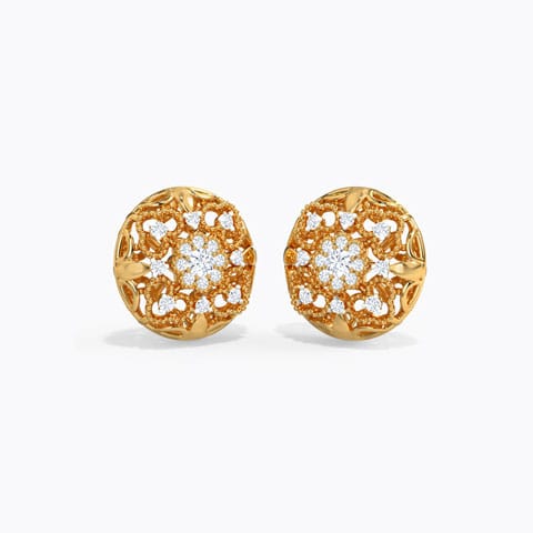 Flora Mosaic Diamond Stud Earrings Diamond Earrings 14 Karat Yellow Gold Flora Mosaic Diamond Stud Earrings