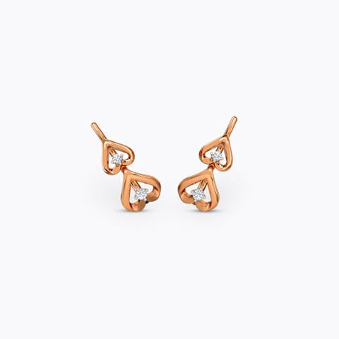 Couplet Heart Diamond Ear Cuffs Diamond Earrings 14 Karat Rose Gold Couplet Heart Diamond Ear Cuffs