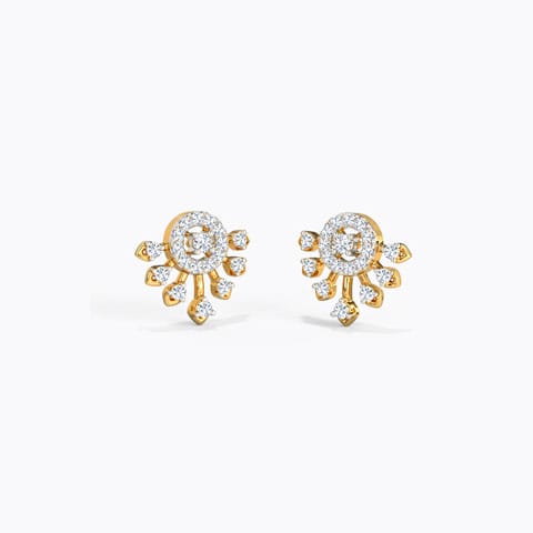 Starburst Diamond Stud Earrings Diamond Earrings 14 Karat Yellow Gold Starburst Diamond Stud Earrings