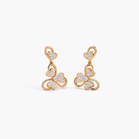 Heart Chimes Diamond Drop Earrings Diamond Earrings 14 Karat Rose Gold Heart Chimes Diamond Drop Earrings