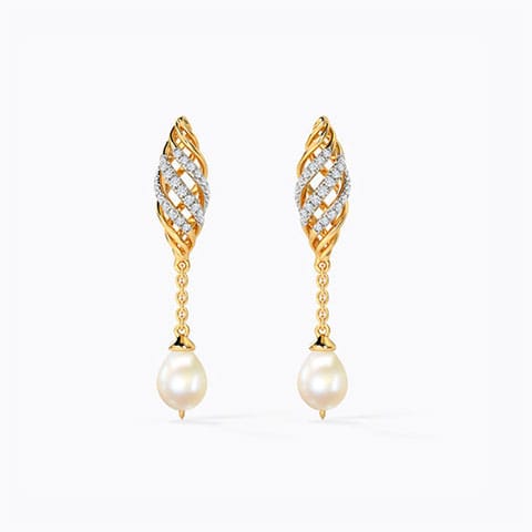 Alza Pearl Drop Earrings Diamond,Gemstone Earrings 14 Karat Yellow Gold Alza Pearl Drop Earrings