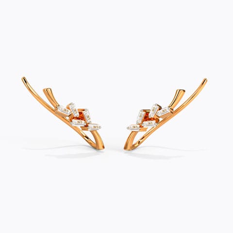 Sleek Baguette Diamond Ear Cuffs Diamond Earrings 14 Karat Rose Gold Sleek Baguette Diamond Ear Cuffs