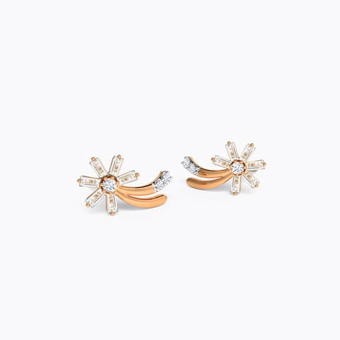 Baguette Bloom Diamond Stud Earrings Diamond Earrings 14 Karat Rose Gold Baguette Bloom Diamond Stud Earrings