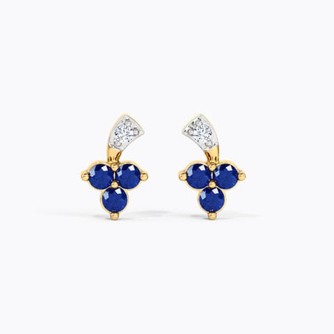 Petite Royal Gemstone Stud Earrings Diamond,Gemstone Earrings 14 Karat Yellow Gold Petite Royal Gemstone Stud Earrings