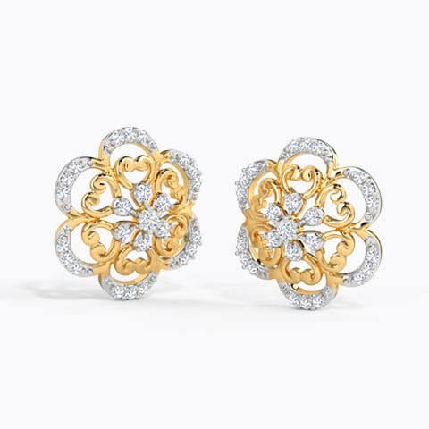 Mirabel Flora Diamond Stud Earrings Diamond Earrings 14 Karat Yellow Gold Mirabel Flora Diamond Stud Earrings