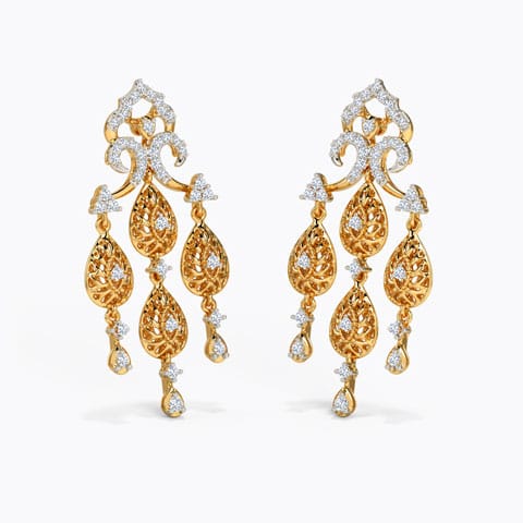 Narda Diamond Drop Earrings Diamond Earrings 14 Karat Yellow Gold Narda Diamond Drop Earrings