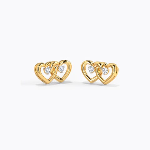 Shining Hearts Diamond Stud Earrings Diamond Earrings 14 Karat Yellow Gold Shining Hearts Diamond Stud Earrings