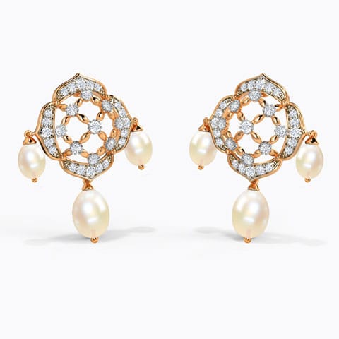 Arsia Pearl Drop Earrings Diamond,Gemstone Earrings 14 Karat Rose Gold Arsia Pearl Drop Earrings