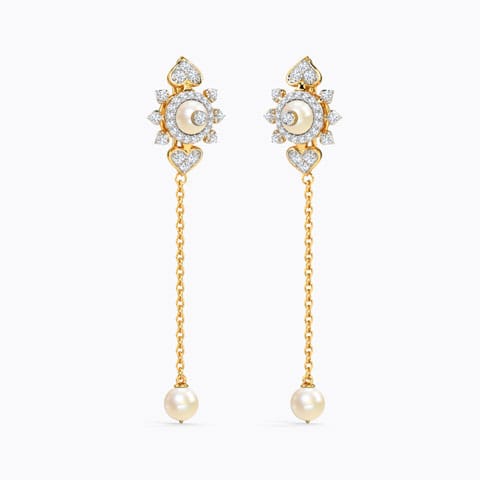 Mahnaz Pearl Drop Earrings Diamond,Gemstone Earrings 14 Karat Yellow Gold Mahnaz Pearl Drop Earrings