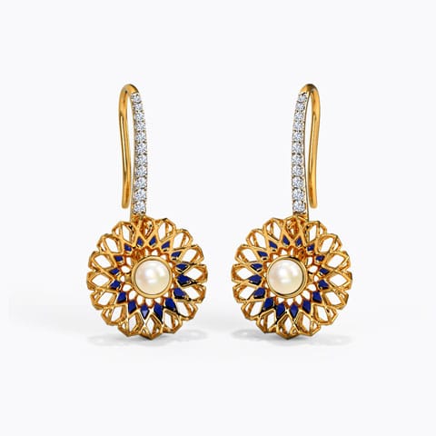 Bushra Pearl Drop Earrings Diamond,Gemstone Earrings 14 Karat Yellow Gold Bushra Pearl Drop Earrings