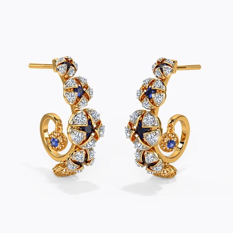 Ursel Gemstone Hoop Earrings Diamond,Gemstone Earrings 14 Karat Yellow Gold Ursel Gemstone Hoop Earrings