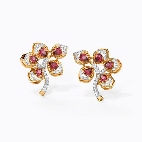 Elsie Gemstone Stud Earrings Diamond,Gemstone Earrings 14 Karat Yellow Gold Elsie Gemstone Stud Earrings