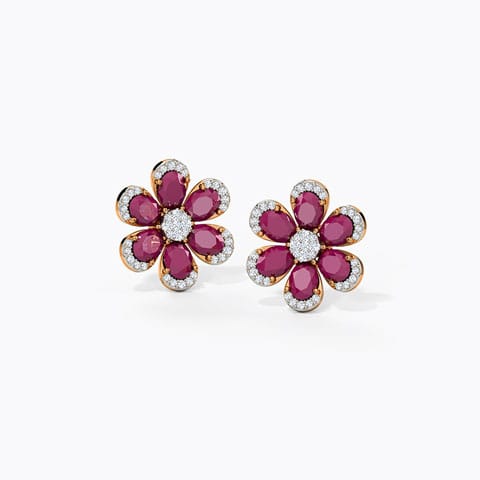 Sahar Gemstone Stud Earrings Diamond,Gemstone Earrings 14 Karat Rose Gold Sahar Gemstone Stud Earrings