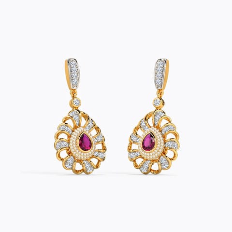 Jasmon Diamond Drop Earrings Diamond,Gemstone Earrings 14 Karat Yellow Gold Jasmon Diamond Drop Earrings