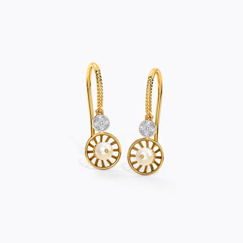 Zoey Sunburst Pearl Drop Earrings Diamond,Gemstone Earrings 14 Karat Yellow Gold Zoey Sunburst Pearl Drop Earrings