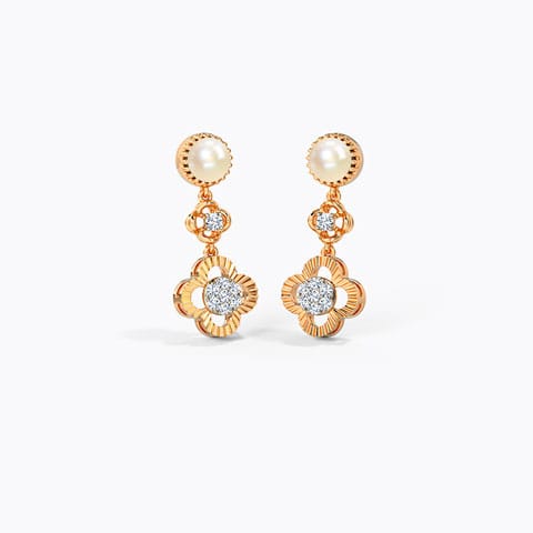 Flaviana Clover Pearl Drop Earrings Diamond,Gemstone Earrings 14 Karat Rose Gold Flaviana Clover Pearl Drop Earrings