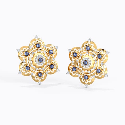 Kayani Gemstone Stud Earrings Diamond,Gemstone Earrings 14 Karat Yellow Gold Kayani Gemstone Stud Earrings