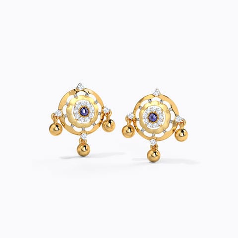 Rashmina Gemstone Stud Earrings Diamond,Gemstone Earrings 14 Karat Yellow Gold Rashmina Gemstone Stud Earrings