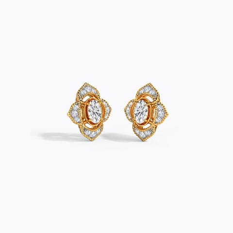 Aneera Gemstone Stud Earrings Diamond,Gemstone Earrings 14 Karat Yellow Gold Aneera Gemstone Stud Earrings