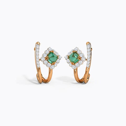 Hummock Gemstone Hoop Earrings Diamond,Gemstone Earrings 14 Karat Rose Gold Hummock Gemstone Hoop Earrings