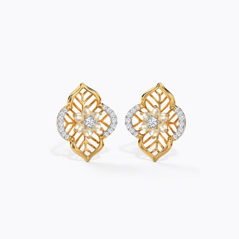 Plumena Gemstone Stud Earrings Diamond,Gemstone Earrings 14 Karat Yellow Gold Plumena Gemstone Stud Earrings