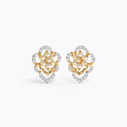 Melina Gemstone Stud Earrings Diamond,Gemstone Earrings 14 Karat Yellow Gold Melina Gemstone Stud Earrings